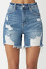 High Rise Mid Thigh Distressed Denim Shorts | Risen - Final Sale