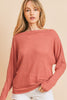 Solid Waffle Boat Neck Dolman Long Sleeve Top