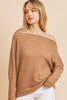 Solid Waffle Boat Neck Dolman Long Sleeve Top