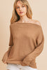 Solid Waffle Boat Neck Dolman Long Sleeve Top