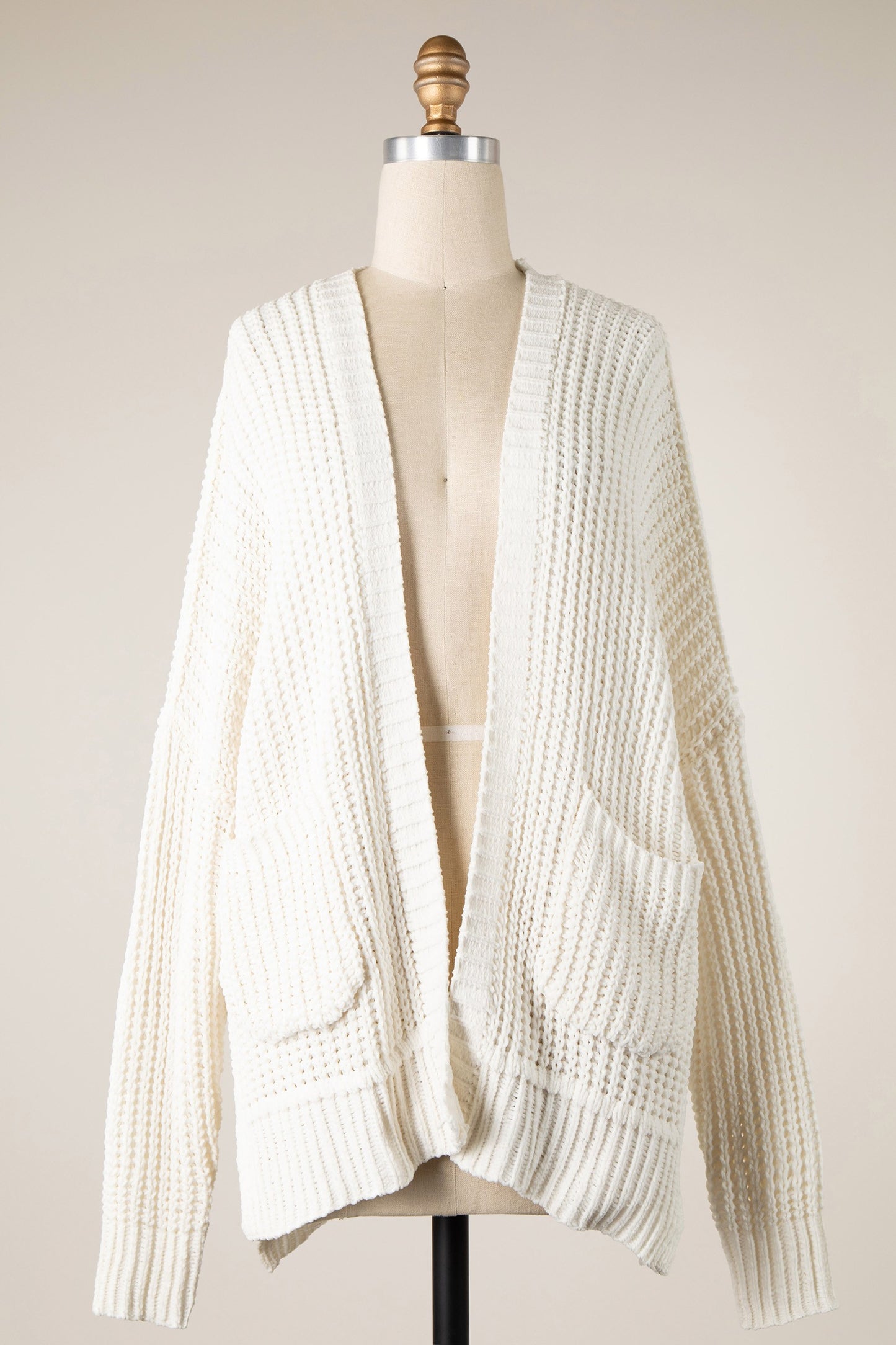 Ivory Chenille Cable Knit Cardigan - Final Sale