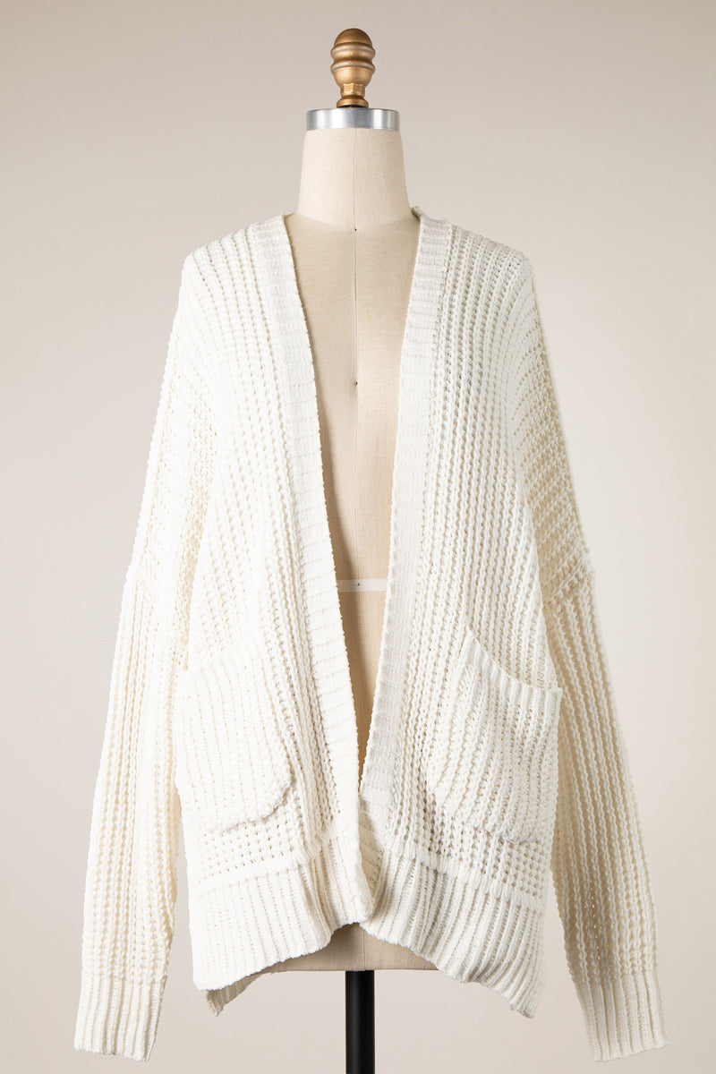 Ivory Chenille Cable Knit Cardigan