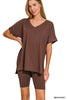 Brushed Dty Microfiber V-neck Top & Biker Shorts