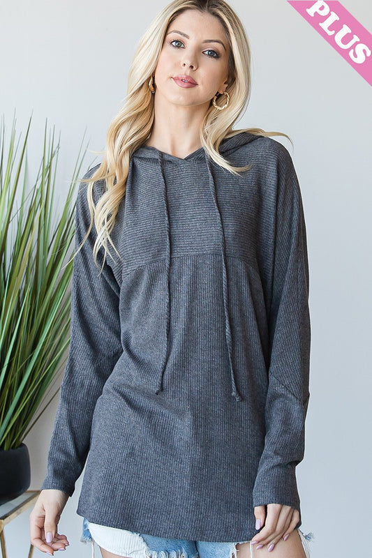 Charcoal Ribbed Dolman Hoodie Top*DEAL - COUPON EXCLUDED*