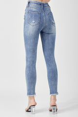 High Rise Frayed Waist Skinny Denim Jeans | Risen