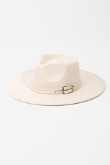 Ivory Double Belt Strap Fedora Hat