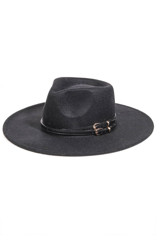 Double Belt Strap Fedora Fashion Hat