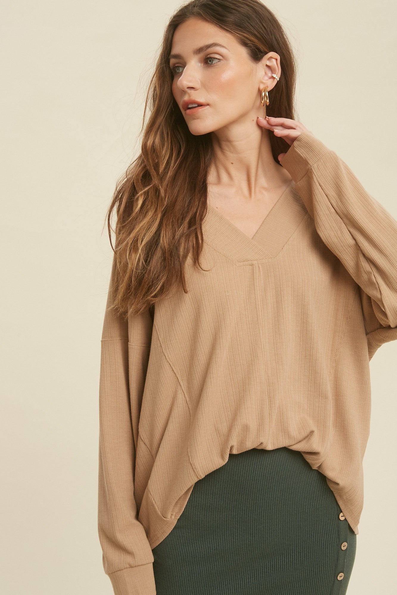 Mocha Ribbed Knit Top w/ Band Detail * 30A OCTOBER PREORDER