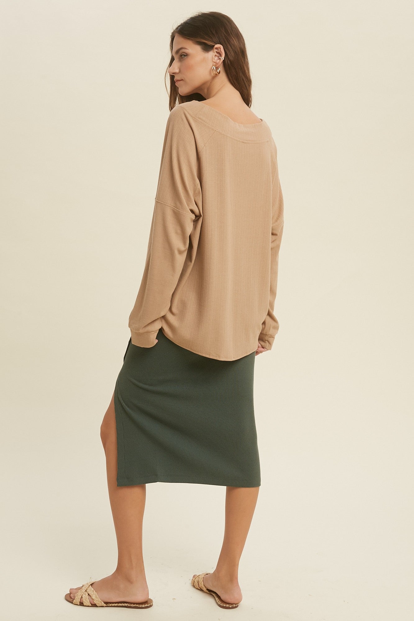 Mocha Ribbed Knit Top w/ Band Detail * 30A OCTOBER PREORDER