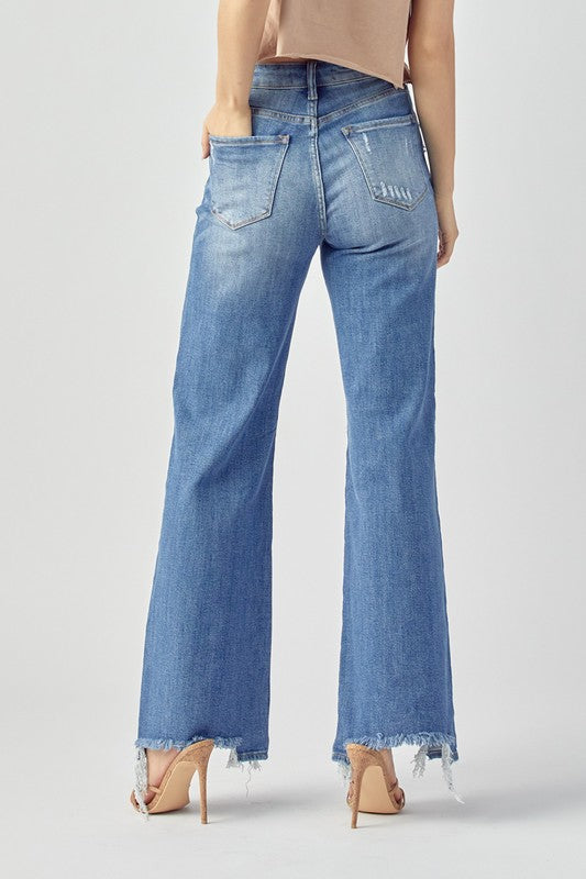 High Rise Wide Leg Denim Jeans -Risen - Final Sale