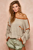 Oatmeal Brushed Uneven Rib Top w/ Contrast Detail