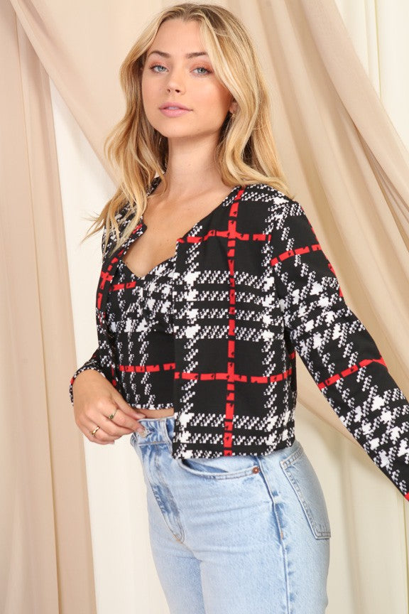 Black Tartan Plaid Cropped Blazer**DEAL- COUPON EXCLUDED