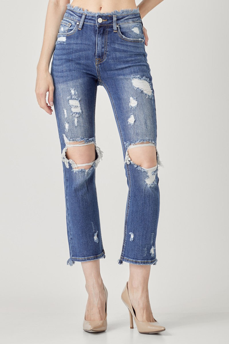 Frayed Edge Distressed Straight Leg Denim | Risen - Final Sale