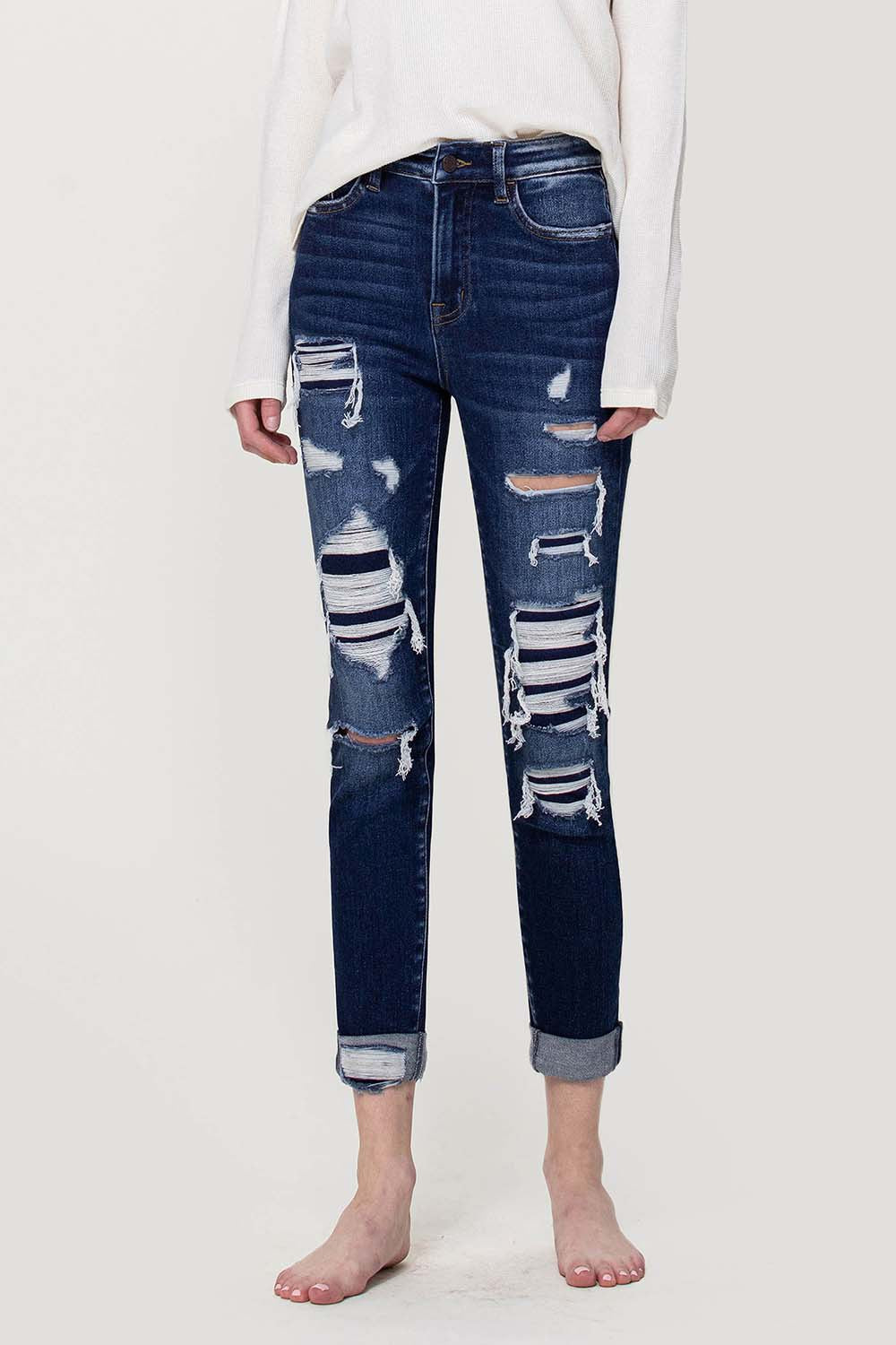 FLYING MONKEY | Forget High Rise Patched Cuffed Crop Skinny Denim Jeans