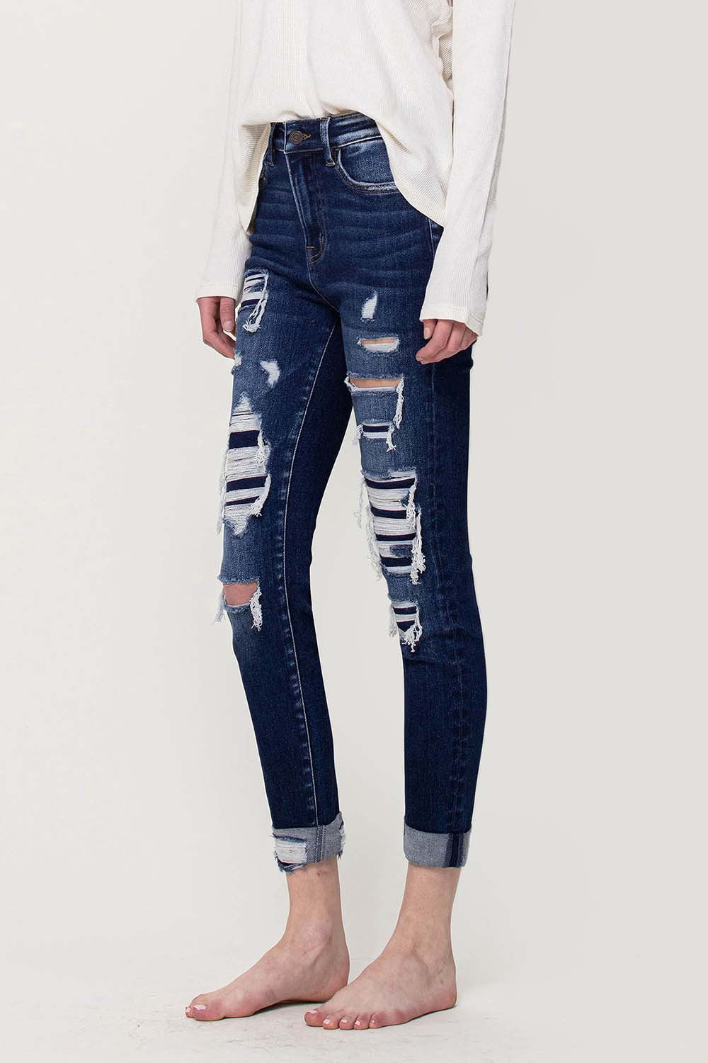 FLYING MONKEY | Forget High Rise Patched Cuffed Crop Skinny Denim Jeans