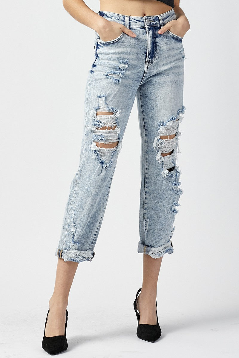 HIGH RISE BOYFRIEND DENIM JEANS | RISEN