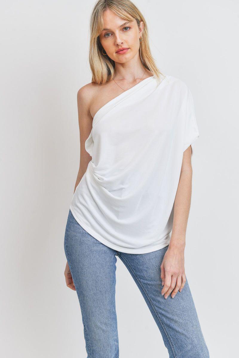 One Shoulder Pleated Knit Top - Final Sale
