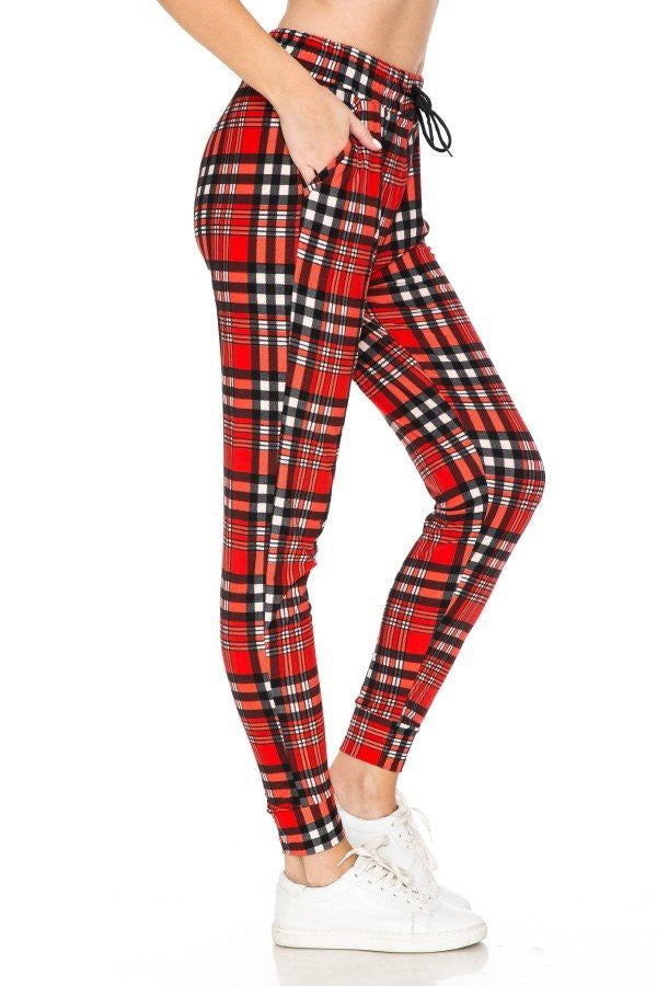 Red Plaid Butter Soft Joggers