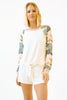 Tie Front Camo Sleeves Pullover