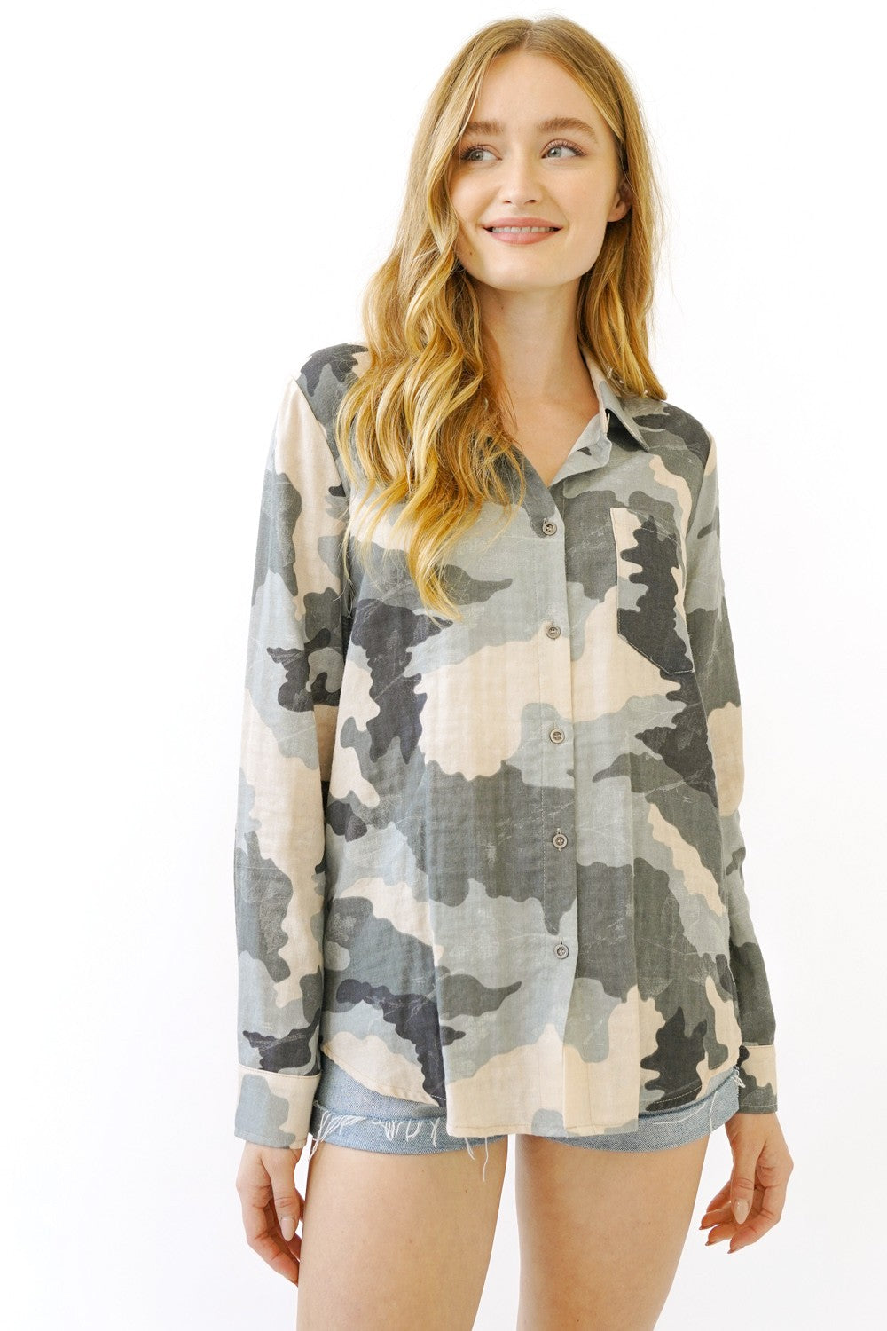 Camo Button Down Shirt | MYSTREE *30A JANUARY PREORDER