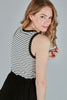 Black White Stripe Placket Tank Top