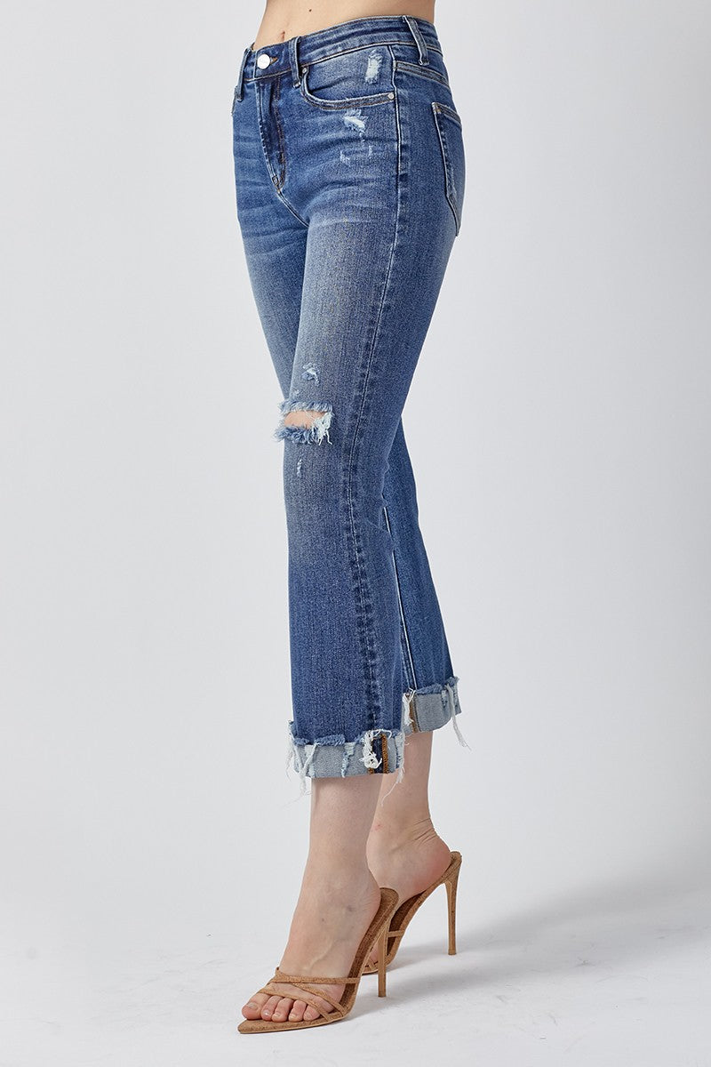 Distressed Capri w/ Cuff Denim Jeans | Risen - Final Sale