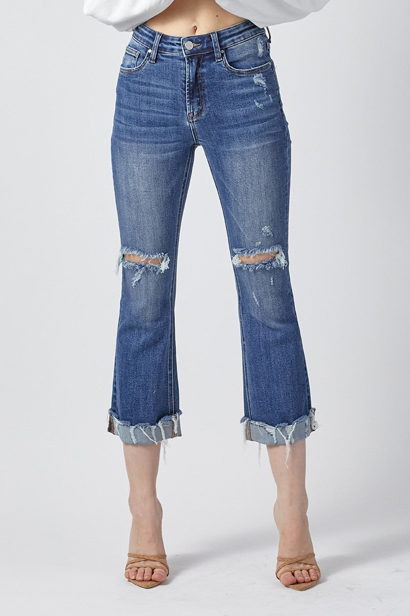 Distressed Capri w/ Cuff Denim Jeans | Risen - Final Sale