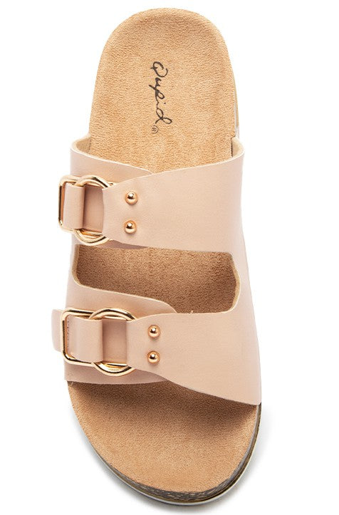 Buckled Strap Flat Slide Sandals 