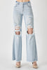 HIGH-RISE DISTRESSED WIDE LEG DAD JEANS - RISEN  - Final Sale