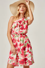 Red Floral One Shoulder Dress | Andree By Unit - Final Sale