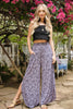 Printed Smocking Waist Side Slit Round Hem Pants