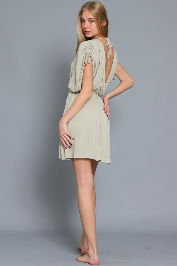 Sleeveless Surplice Elastic Mini Dress - Final Sale