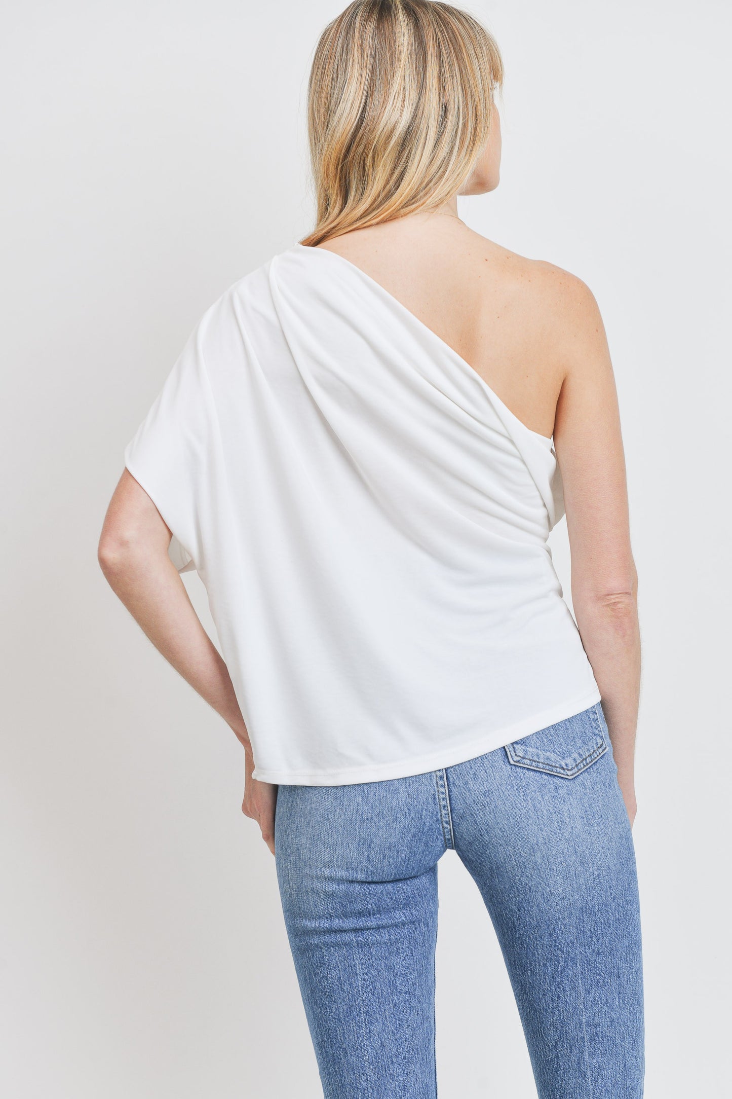 One Shoulder Pleated Knit Top - Final Sale