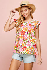 Flower Child Ruffled Short Sleeve Floral Top