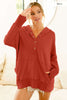 Brick Oversized Drop Shoulder Half Button Knit Hoodie - Final Sale