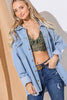 Button Front Flap Pocket Ripped Denim Jacket