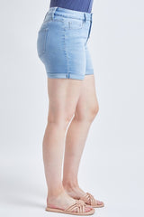 Light Blue Missy Curvy Fit Exposed Button Cuffed Shorts | FINAL SALE