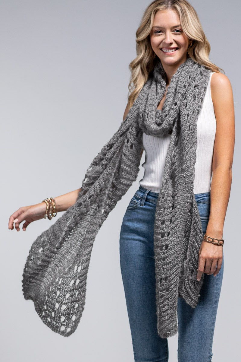 Grey Open Knit Oblong Scarf