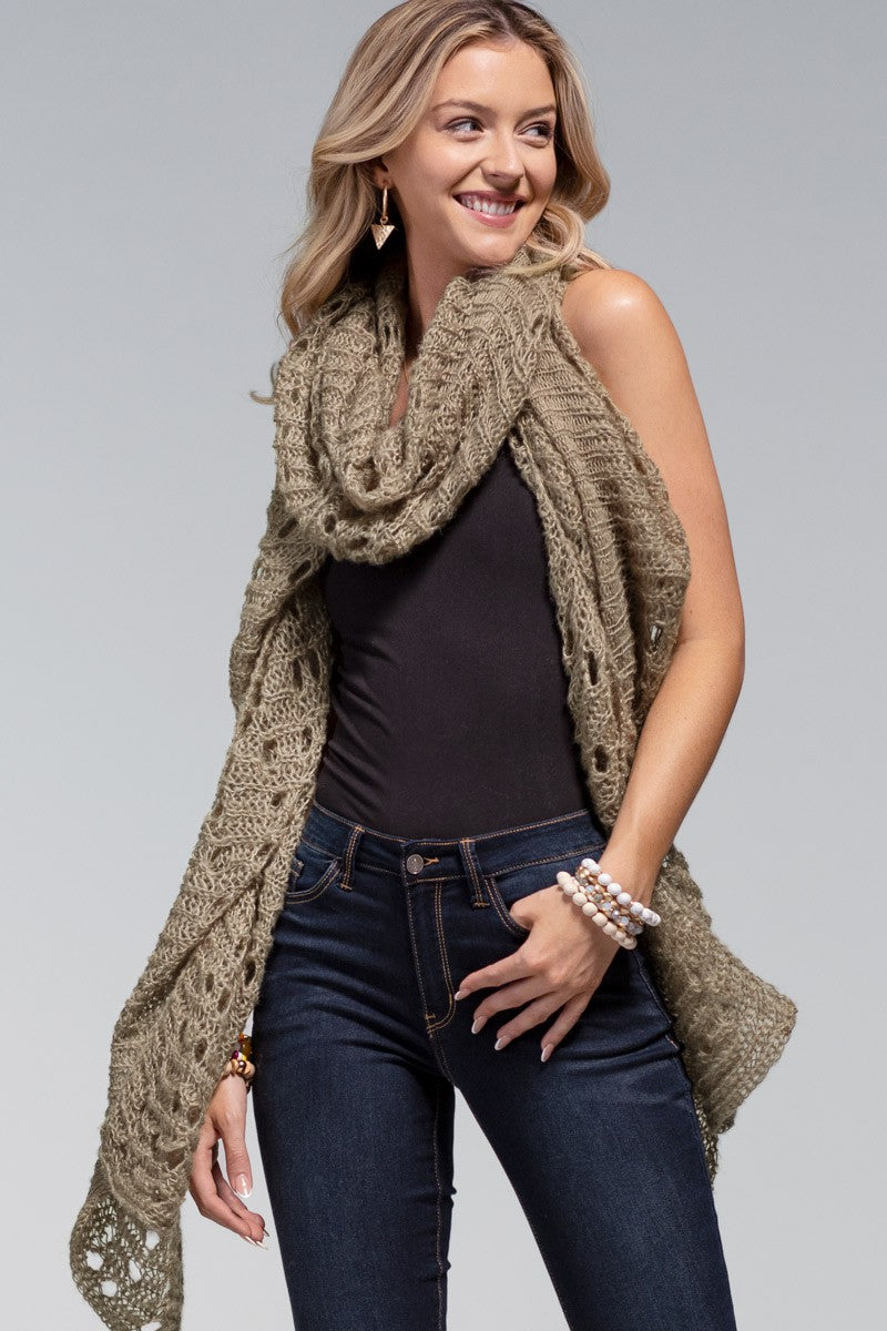 Taupe Open Knit Oblong Scarf