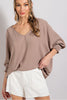 V Neck Long Sleeve Blouse Top - Cocoa