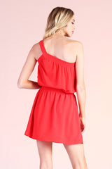 The Valerie Tomato Red Textured One Shoulder Dress