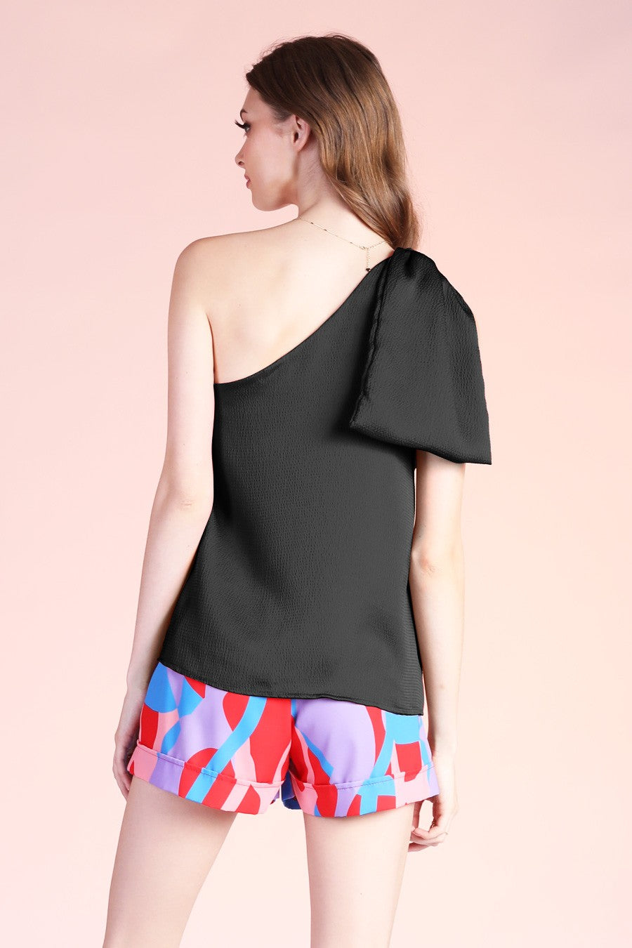 The Addison Black Satin One Shoulder Top - Final Sale