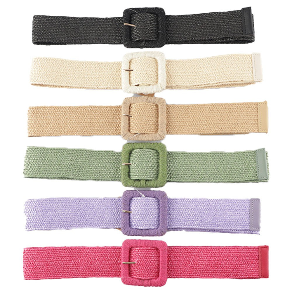 Fashion Straw Square Buckle Belt