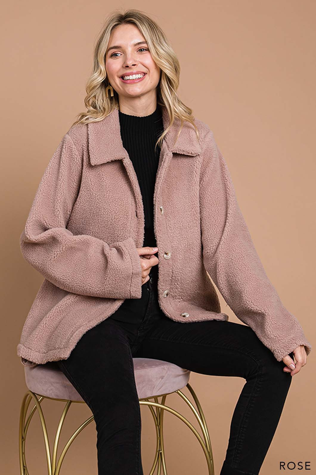 Cozy Sherpa Button Front Casual Jacket **DEAL