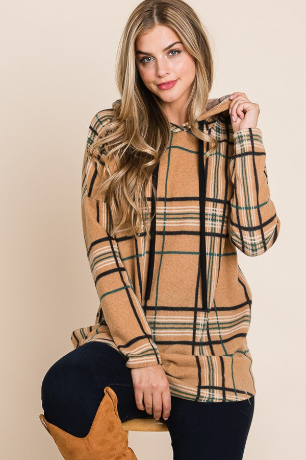 Taupe Plaid Hoodie Tunic