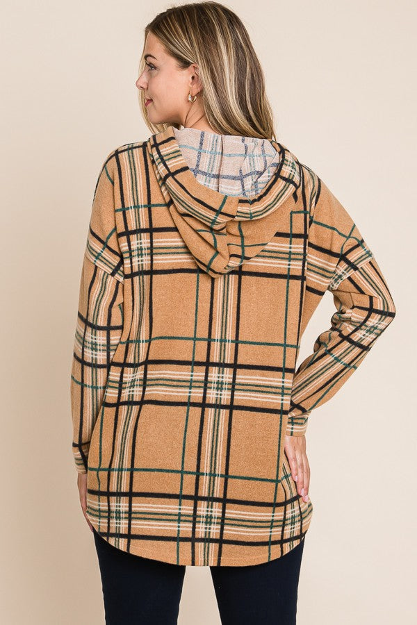 Taupe Plaid Hoodie Tunic