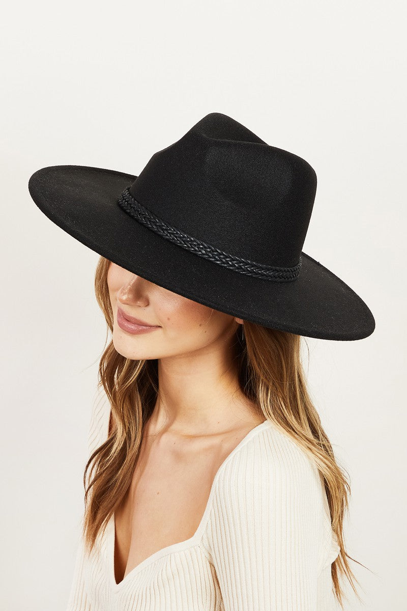 Black Braided Rope Strap Fedora Hat