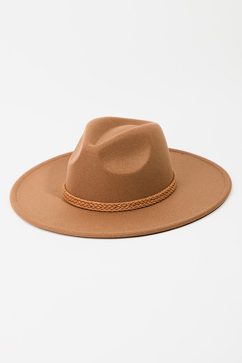 Tan Braided Rope Strap Fedora Hat