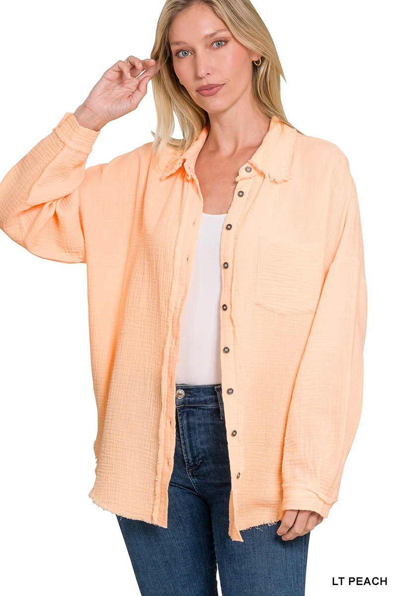 Gauze Button Up Long Sleeve Top - Final Sale