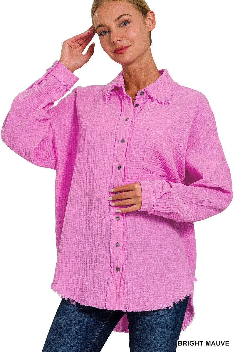 Gauze Button Up Long Sleeve Top - Final Sale